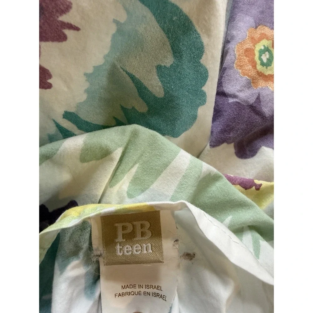 Pottery Barn Cotton Duvet Cover Fitted Sheet Full Queen Purple Floral